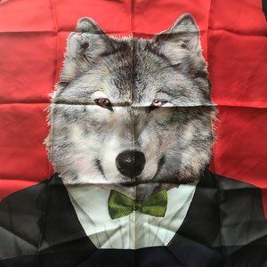 Rare! F&F 100% SIlk Scarf with Handsome Grey Wolf in Tuxedo Design!